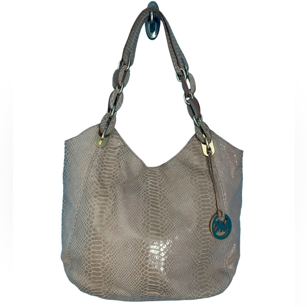 Michael Kors Large Beige Snakeskin Embossed Handbag Purse EUC
